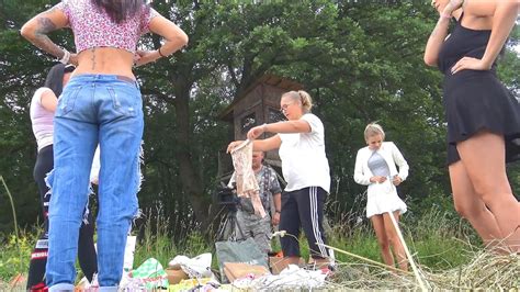 Leon Lambert Girls Backstage Outdoors Preparing For Mini Skirt Short