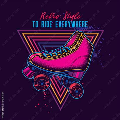 Vintage Roller Skates In Neon Style Original Vector Illustration