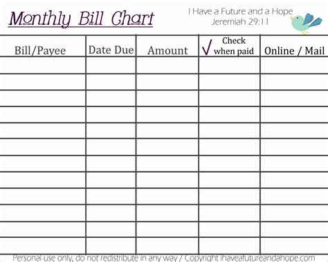 Monthly Bill Planner Template Example Calendar Printable