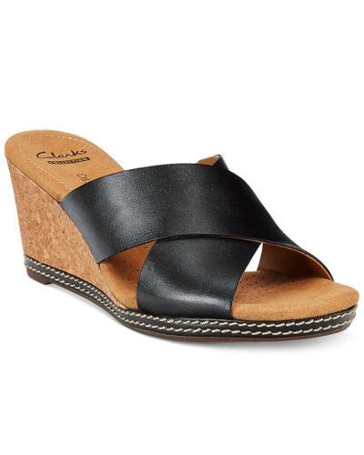 Clarks Leather Collection Womens Helio Swan Wedge Sandals In Black Lyst