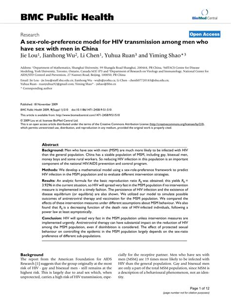 Pdf A Sex Role Preference Model For Hiv Transmission Among Men Who Have Sex With Men In China