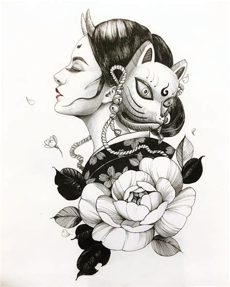 Geisha Hannya Mask Tattoo Drawing