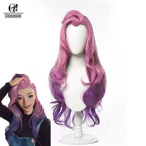 Lol Kda Seraphine Cosplay Wig Lol Kda The Baddest Seraphine Wig 80cm Pink Purple Headwear Women