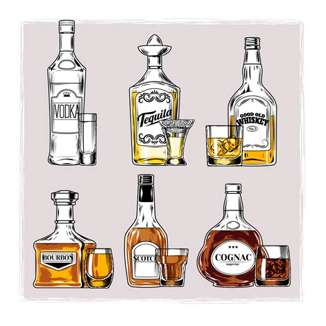 Vector Set Of Bottles With Alcohol And Stemware Download Free Vectors Clipart Graphics