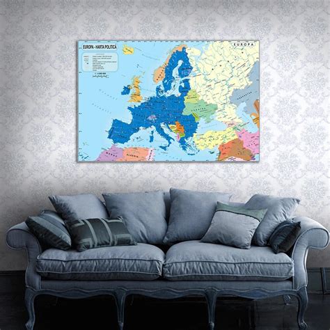 Romanya Avrupa Haritas 150 100cm Dokunmam Tuval Avrupa Haritas Duvar Ka
