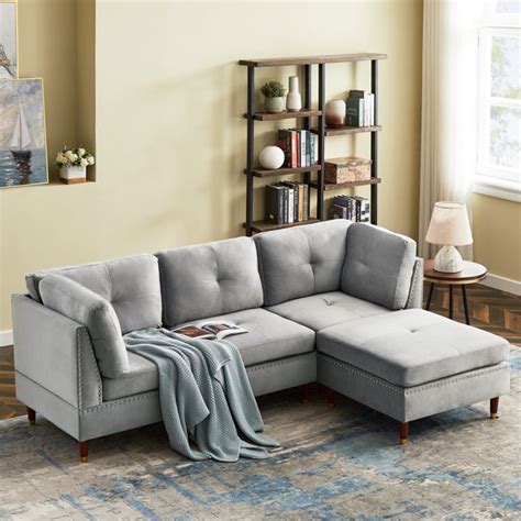 Uhomepro Convertible Sectional Sofa Couch Modern Velvet Fabric L