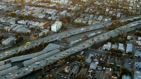 Aerial View Of Los Angeles Freeway Highway Suburbs