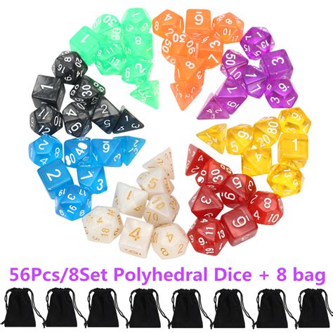 56pcs 8 Set Polyhedral Dice With Bag For Dnd Rpg Mtg Role Playing Board