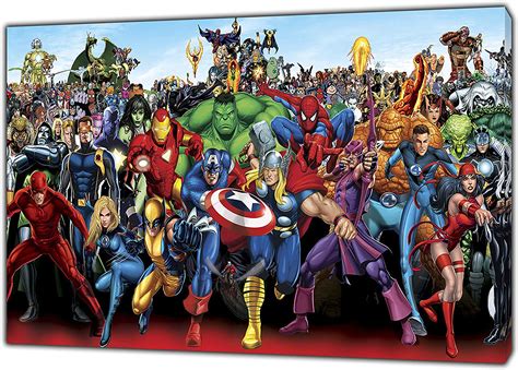 Artsprints Marvel Superheroes Characters Photopicture Print On Framed Canvas Wall Art Home