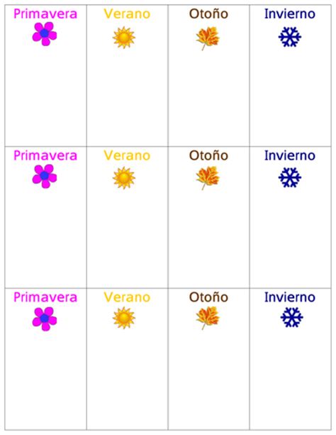 Spanish Seasons Chart Teaching Resources