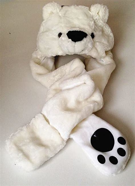 Polar Bear Long Animal Faux Fur Head Trapper Hat Hood Scarf Snood