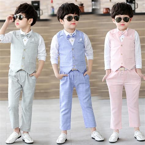 4pcs Kids Boy Gentleman Suit Formal Wedding Birthday Party Tuxedo Shirt