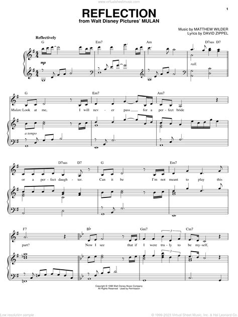 Reflection From Mulan Sheet Music For Voice Piano Or Guitar