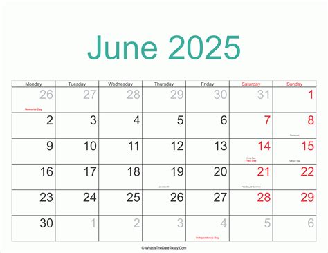 2025 June Calendar With Holidays