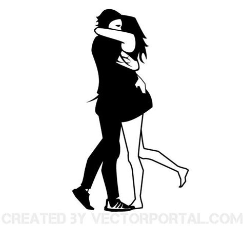 Vector Illustration Of Two Persons Hugging Each Other Kissing