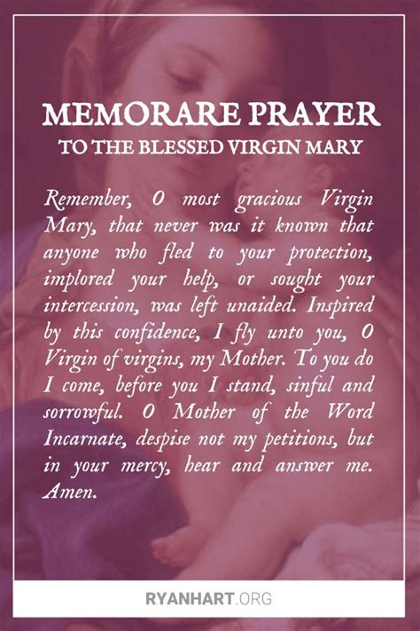 Memorare Prayer To The Blessed Virgin Mary Memorare Prayer Novena Prayers Prayers To Mary