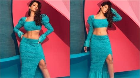 Nora Fatehi Flaunts Washboard Abs In Blue Body Hugging Co Ord Set Check Pics Hindustan Times