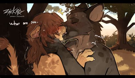 rule 34 hyaenid hyena kissing lion male male savanna tagme text zackary911 5386606