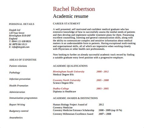 sample academic resume templates   ms word