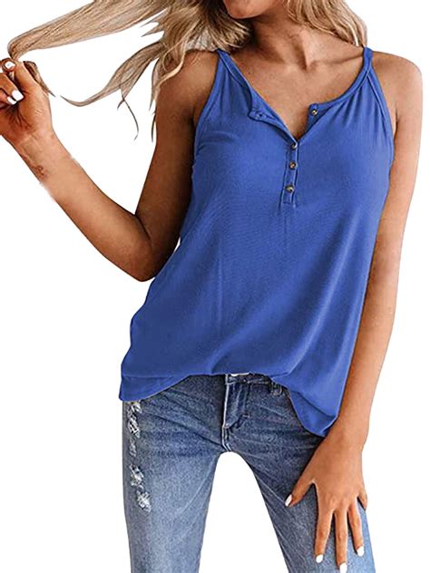 women s button down v neck strappy vest tank tops loose casual sleeveless shirts blouses