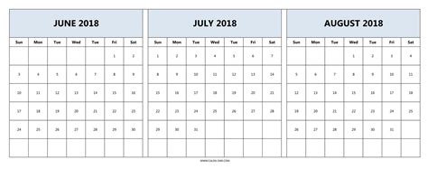 Download June July August 2018 Calendar Printable Free June Calendar