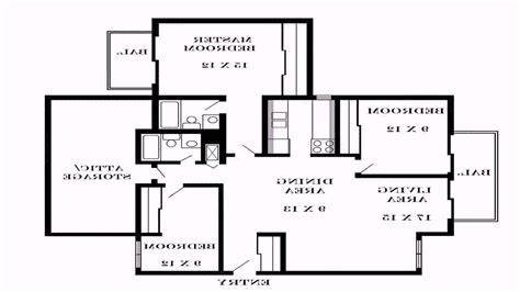 Floor plan with 3 bedrooms and 3 bathrooms. Simple House Floor Plan With Dimensions (see description ...