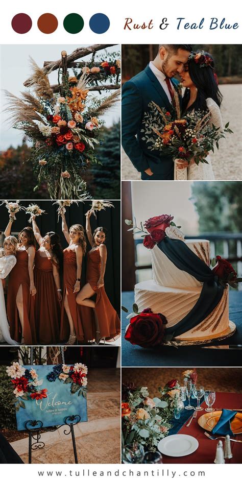 Great Fall Wedding Color Palette In Rust Bridesmaid Dresses And Teal