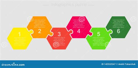 Vector Jigsaw Puzzle Hexagon Info Graphic 6 Steps Stock Vector