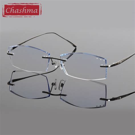 Chashma Brand Titanium Fashion Male Eye Glasses Diamond Trimmed Rimless