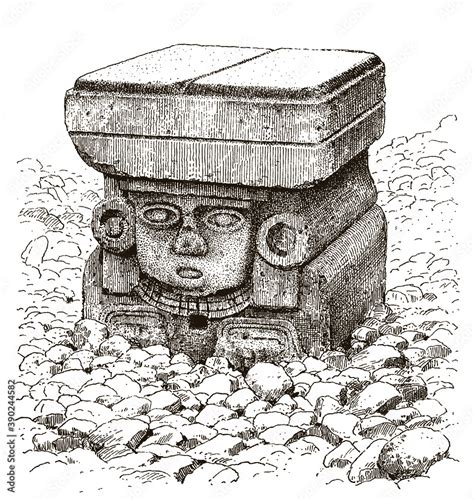 Ancient Aztec Statue Of Water Goddess Chalchiuhtlicue Deity Of