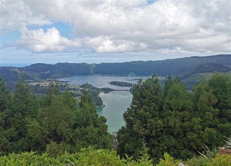 Green And Blue Lake In Cidade On The Azores Islands Stock Image Image