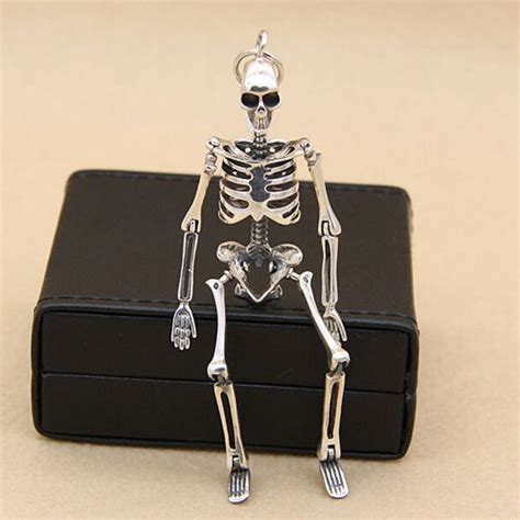 Sterling Silver Skeleton Pendant Necklace Mens