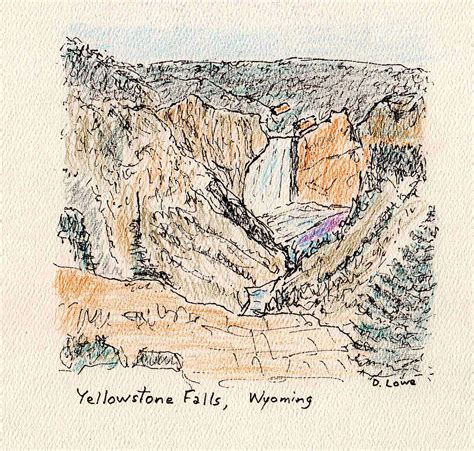 Yellowstone Falls Drawing By Danny Lowe Pixels