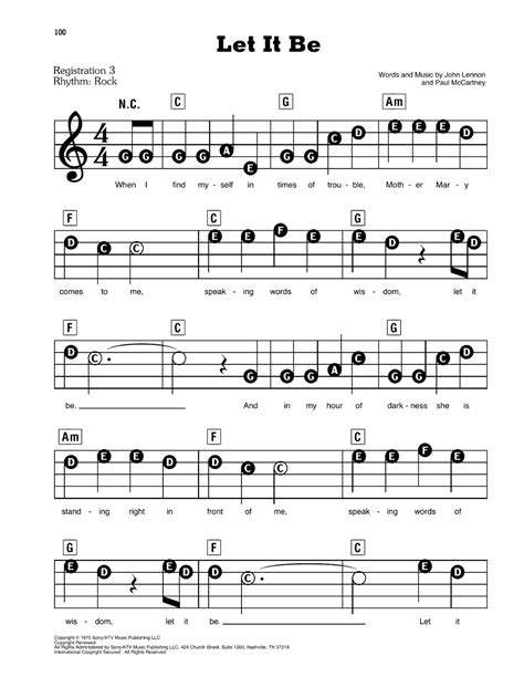 Let It Be Sheet Music The Beatles E Z Play Today Accordion Sheet