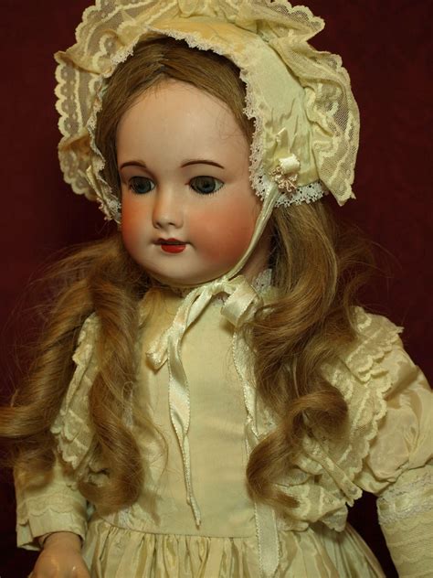 Antique French Walkerkissing Doll Lovely Dress And Matching Bonnet