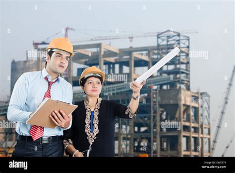 2 Indian Architect Construction Site Checking Stock Photo Alamy