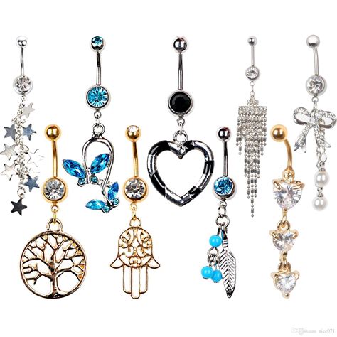 Rhinestone Navel Rings Belly Button Bar Ring Dangle Body Piercing Jewelry From Nice071 5 24