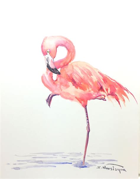 Pink Flamingo 14 X 11 Original Watercolor Painting By Originalonly On