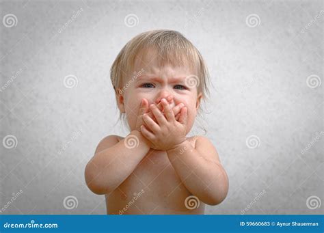 Screaming Baby Covering Mouth By Hand Stock Image Image Of Baby Blue