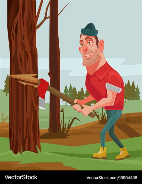 Lumberjack Man Character Chopping Wood Royalty Free Vector