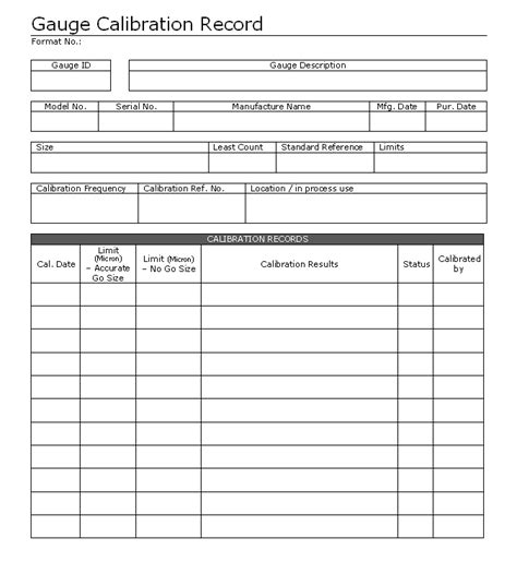 Gauge Calibration Record Format Samples Word Document