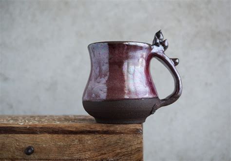 Handmade Ceramic Mug, Pearl Crystal Mug, Wheel Thrown Pottery, Red Glaze, 8 oz, Coffee-lovers