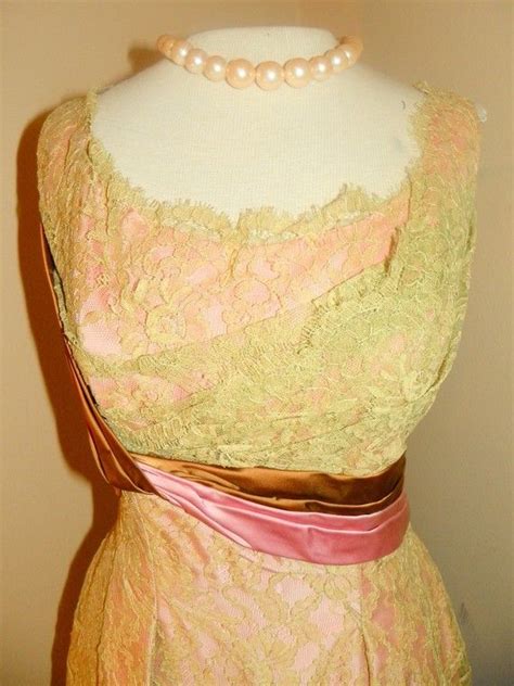 1950s Chantilly Lace Party Dress Draped Satin Sash Pink Etsy Lace
