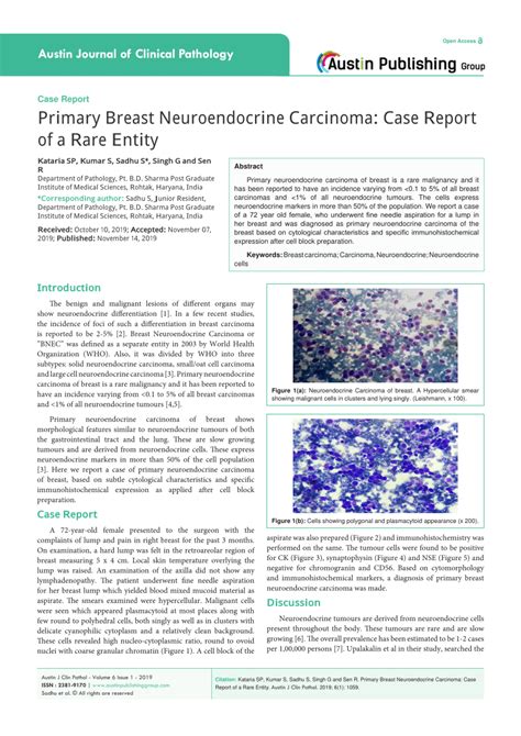 Pdf Primary Breast Neuroendocrine Carcinoma Case Report Of A Rare