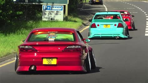 Slammed Cars Leaving A Car Show Big Accelerations And Flybys Youtube