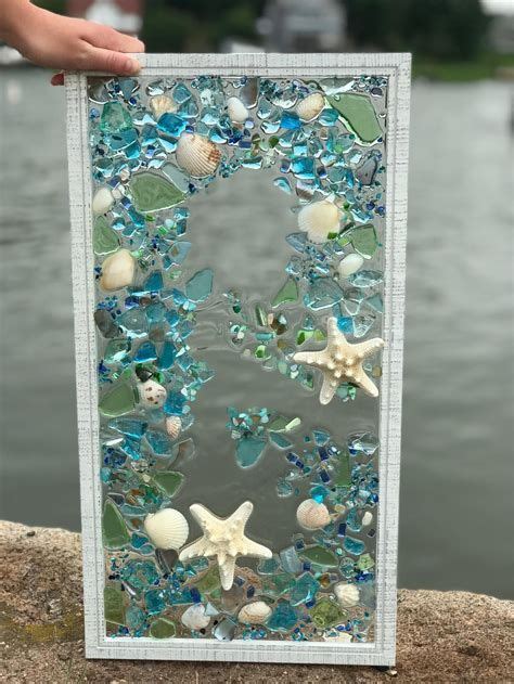 Sea Glass Mosaic Sea Glass Art Glass Beach Stained Glass Seashell Art Seashell Crafts