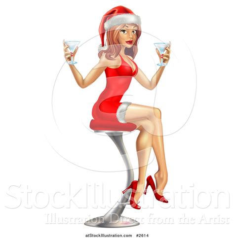 Vector Illustration Of A Sexy Christmas Pinup In A Santa Hat And Red