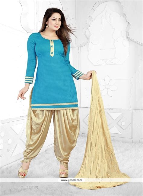Shop Online Orphic Turquoise Cotton Designer Patiala Salwar Kameez