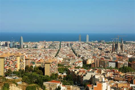 Panoramic View Of Barcelona With The Sea On The Background Catalonia