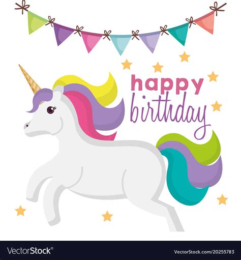 Happy Birthday Card With Unicorn Character Vector Image